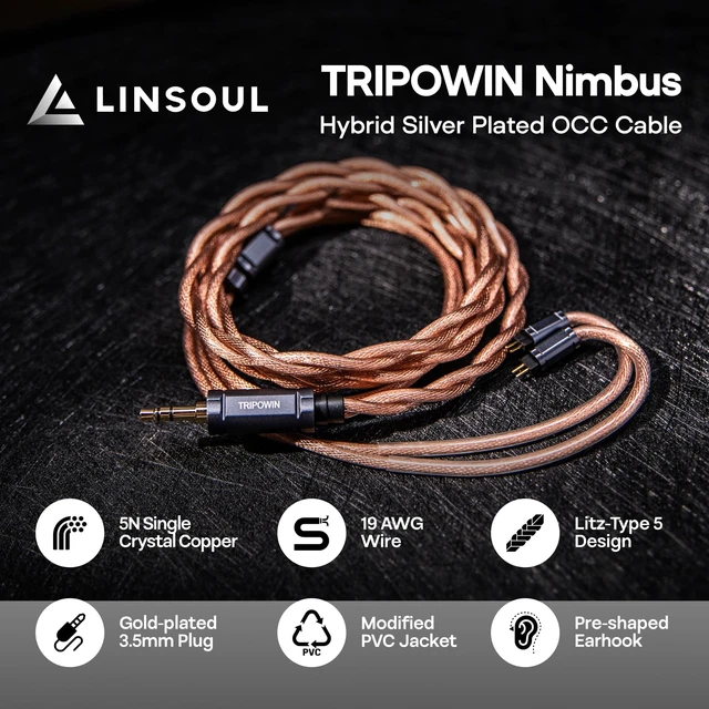 Alt view image 2 of 7 - Tripowin Nimbus Hybrid Single Crystal Copper IEM Cable Litz TYPE5 & AWG 19 Earphone Cord, HiFi Replacement Wire for in Ear Monitor & Wired Earbuds, 2Pin