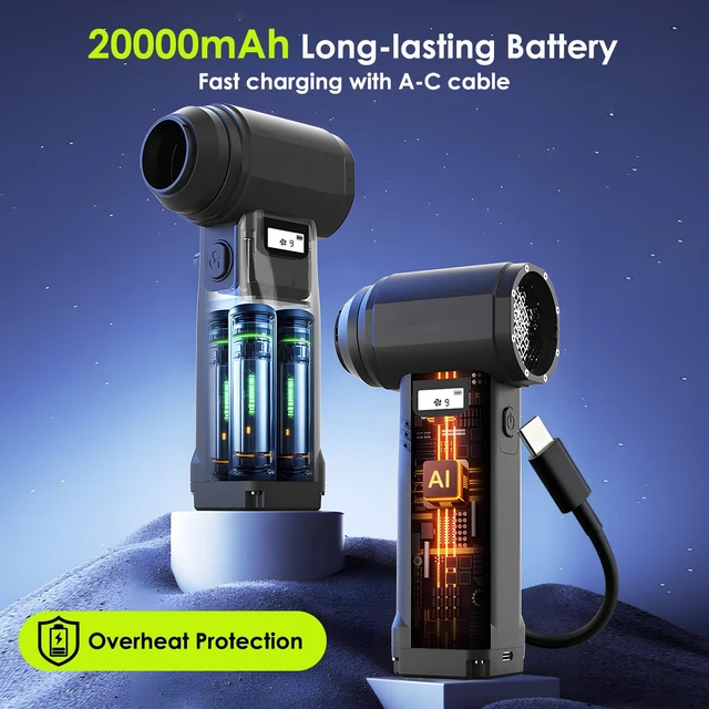 Alt view image 6 of 7 - Electric Compressed Air Duster, 300,000RPM Cordless Air Blower for Dust Removal, Duster/Vacuum 2-in-1 with 10 Speeds, 20000mAh Rechargeable & 4 Nozzles Dust Blower for PC, Keyboard, Car, Outdoor
