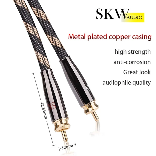 Alt view image 4 of 7 - Premium Audiophile Audio Cable - 2RCA Male to 2RCA Male Hi-Fi System Converter Adapter Shielded for Noise Reduction (12.8mm Diameter, 3.2ft/1M)