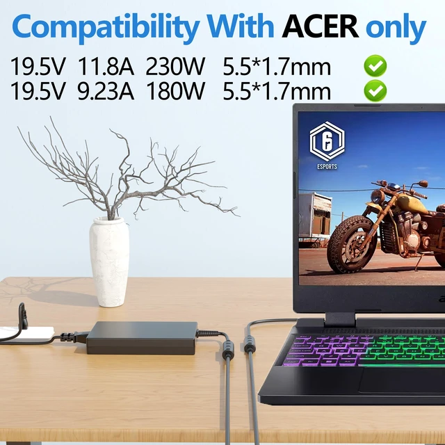 Alt view image 3 of 6 - 230W AC Charger Fit for ACER Predator Helios 300 500 PH315-54 53 55 Nitro 5 16 17 AN16-51 41 71 AN17-41 42 72 N20C3 N20C1 N20C2 N20C4 Laptop Power Adapter Cord