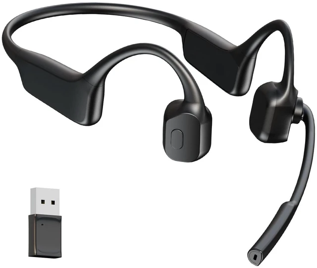 Main image of Wireless Bone Conduction Headphones Bluetooth with Microphone Noise Canceling, Wireless Bluetooth Headset with Mic Boom & USB Dongle for PC Work Calls