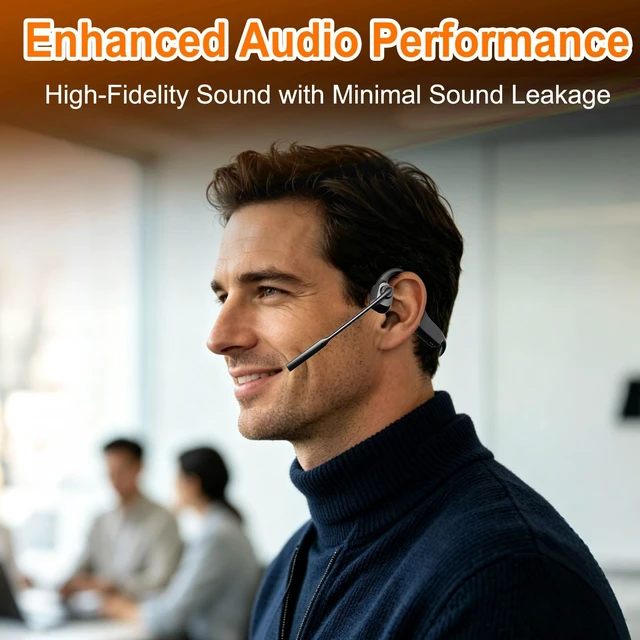 Alt view image 6 of 7 - Wireless Bone Conduction Headphones Bluetooth with Microphone Noise Canceling, Wireless Bluetooth Headset with Mic Boom & USB Dongle for PC Work Calls