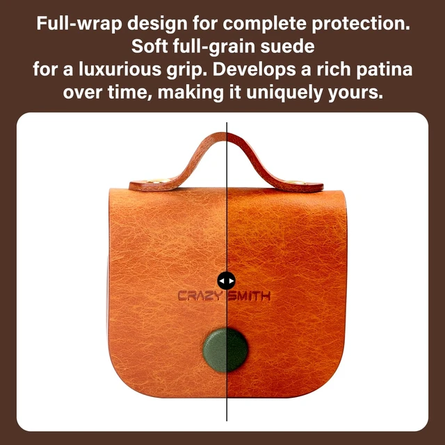 Alt view image 6 of 7 - Handmade Full-Grain Leather Case for AirPods 4, Golden Brown