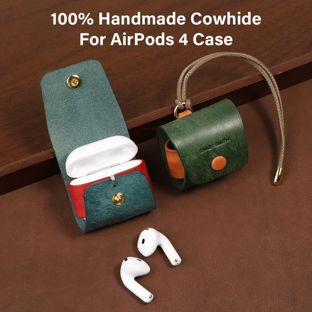 Alt view image 2 of 5 - Handmade Genuine Leather Case for AirPods 4, Shockproof Protective Earbuds Cover with Dual Lanyards, Wireless & Wired Charging Accessible (Type-a-Blue)