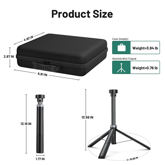 Alt view image 2 of 7 - Starlink Mini Tripod with Carry Case, for All Starlink Mini Models Portable Starlink Mini Tripod Stand Mount with Aluminum Tripod Adapter for Outdoor, Camping and Hiking