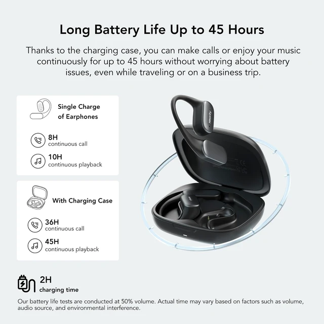 Alt view image 5 of 7 - MemPod Fit 2 Open Ear Bluetooth Headphones,Wireless Earbuds ENC Noise Cancelling with HiFi4 DSP, Soft Silicone, Ergonomic Design, Extended Battery Life with Charging Case