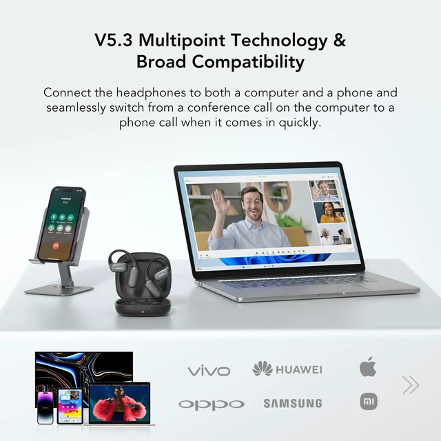Alt view image 7 of 7 - MemPod Fit 2 Open Ear Bluetooth Headphones,Wireless Earbuds ENC Noise Cancelling with HiFi4 DSP, Soft Silicone, Ergonomic Design, Extended Battery Life with Charging Case