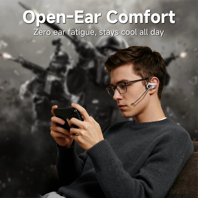 Alt view image 2 of 6 - Open Ear Gaming Headphones with Mic, Dual-Mode Wireless, BT6.0/2.4GHz, Ultra-Low Latency for Daily, Workout & Gaming, 20H Battery, Fast Charge, for PS5/PS4/Switch/PC/Mobile Black