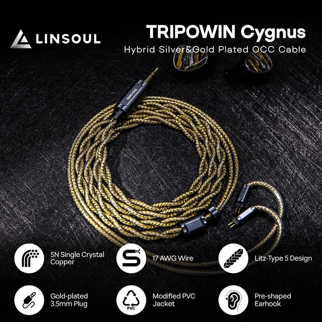 Alt view image 2 of 7 - Tripowin Cygnus Hybrid Single Crystal Copper IEM Cable Litz TYPE5 & AWG 17 Earphone Cord, HiFi Replacement Wire for in Ear Monitor & Wired Earbuds, 2Pin
