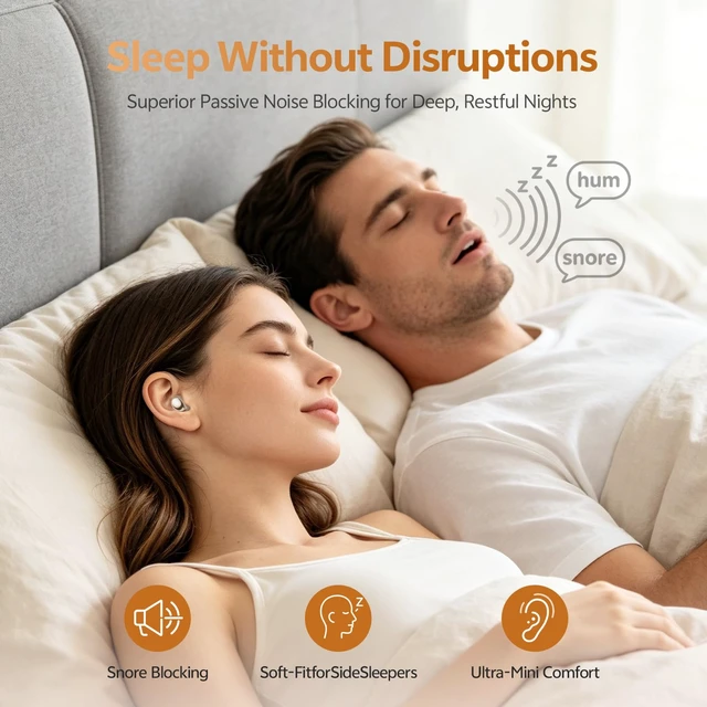 Alt view image 2 of 7 - Noise Cancelling Sleep Earbuds for Side Sleepers(Orange) ANC Up to 98%,Micro Discreet Hidden Earbuds,Bluetooth 6.0,Small Earbuds Comfort Fit Small Ear Canals for Sleeping,Travel,Work