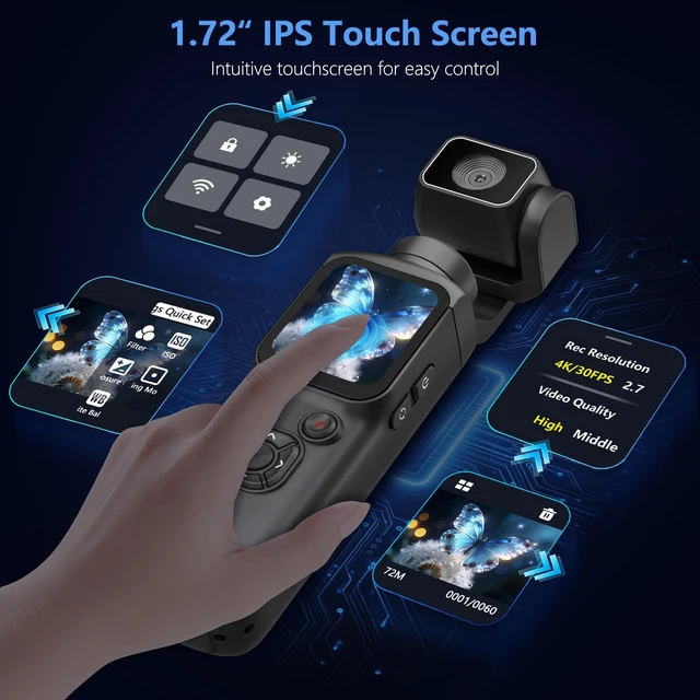 Alt view image 4 of 7 - 4K Vlogging Camera for Youtube,75MP Pocket Camera with Face Tracking(Gray) 330°Rotating Lens,1.72" Touch Screen,WIFI,4X Zoom,16GB TF Card & Tripod,Handheld Video Camera for Blogger Youtuber