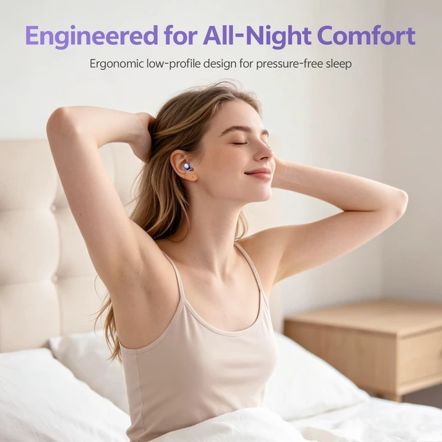 Alt view image 6 of 7 - Noise Cancelling Sleep Earbuds for Side Sleepers(Purple) ANC Up to 98%,Micro Discreet Hidden Earbuds,Bluetooth 6.0,Small Earbuds Comfort Fit Small Ear Canals for Sleeping,Travel,Work