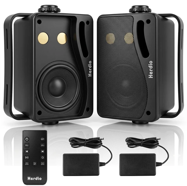Main image of 3.5" 200W Outdoor Bluetooth Speakers, IP44 Waterproof Rating and Be Able to Wireless Multi-Connection Up to 20 Units for Patio/Porch/Balcony (Black, 2-Pack)