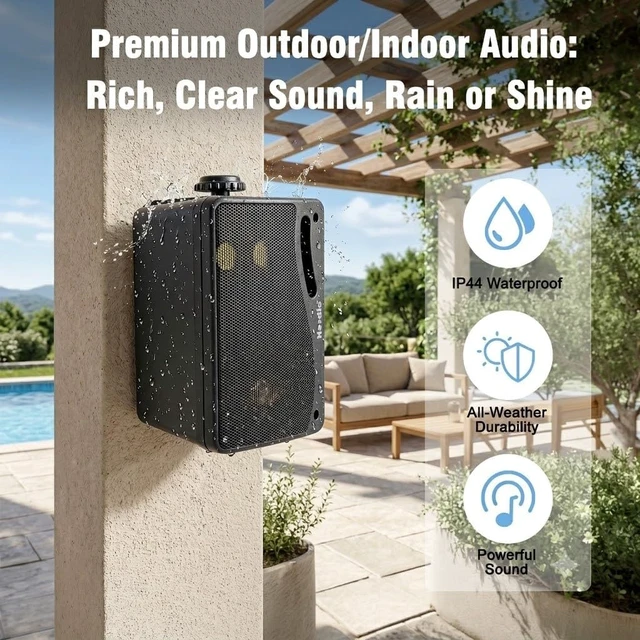 Alt view image 5 of 7 - 3.5" 200W Outdoor Bluetooth Speakers, IP44 Waterproof Rating and Be Able to Wireless Multi-Connection Up to 20 Units for Patio/Porch/Balcony (Black, 2-Pack)