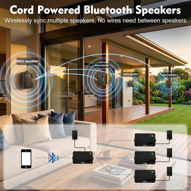 Alt view image 4 of 7 - 3.5" 200W Outdoor Bluetooth Speakers, IP44 Waterproof Rating and Be Able to Wireless Multi-Connection Up to 20 Units for Patio/Porch/Balcony (Black, 2-Pack)