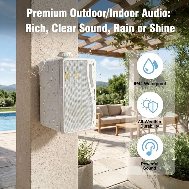Alt view image 5 of 7 - 3.5" 200W Outdoor Bluetooth Speakers, IP44 Waterproof Rating and Be Able to Wireless Multi-Connection Up to 20 Units for Patio/Porch/Balcony (White, 2-Pack)