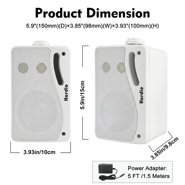 Alt view image 7 of 7 - 3.5" 200W Outdoor Bluetooth Speakers, IP44 Waterproof Rating and Be Able to Wireless Multi-Connection Up to 20 Units for Patio/Porch/Balcony (White, 2-Pack)