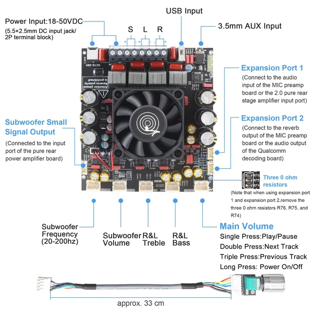 Alt view image 2 of 6 - ZK-AS21P Bluetooth Amplifier Board 300W+300W+600W Output, 18-50V DC Wide Voltage Input, Vehicle Amplifier (External Potentiator)