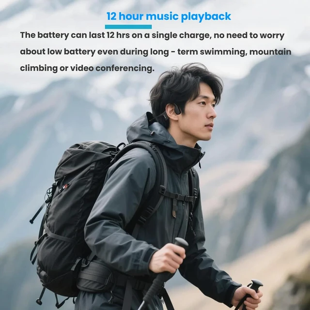 Alt view image 6 of 7 - Bone Conduction Swimming Headphones Wireless Underwater Earphones IPX8 Waterproof Bluetooth headsets Built in 32GB MP3 Player Long Lasting Battery for Swimming Running Cycling and Workouts