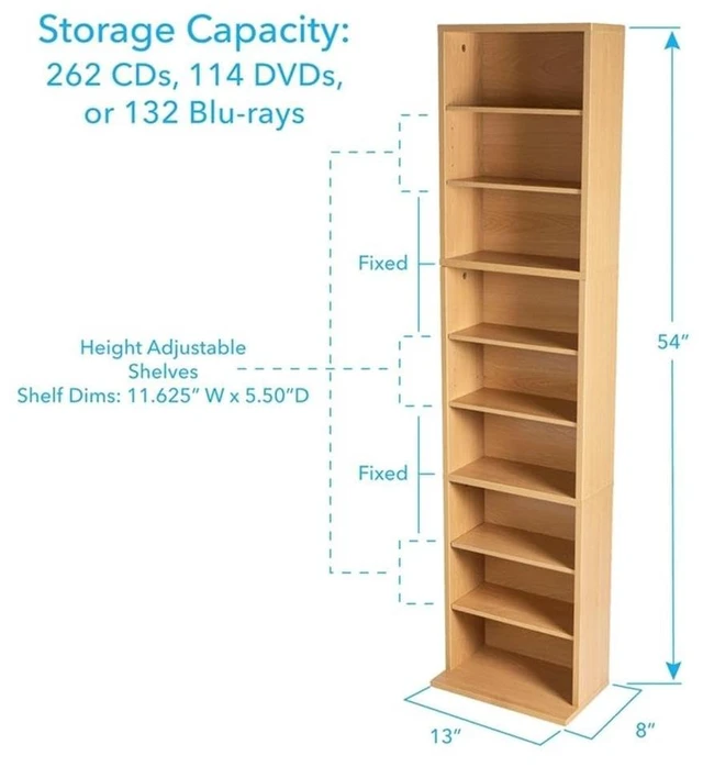 Alt view image 3 of 7 - 74735728 Summit CD DVD Shelf For Inside, Media & collectable storage, Engineered Wood, Maple, FURNITURE
