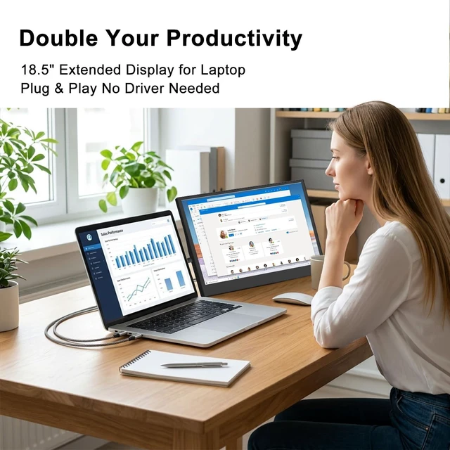 Alt view image 5 of 7 - 18.5" Large Portable Monitor IPS 120Hz USB-C HDMI Monitors Travel Display Built-in Stand Ultra-Thin Second Screen for Laptop PC Mac Phone PS5 Xbox Switch