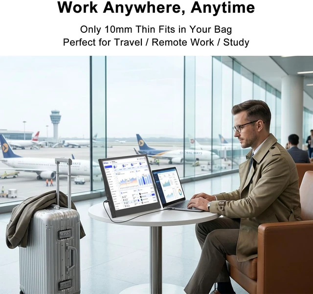 Alt view image 6 of 7 - 18.5" Large Portable Monitor IPS 120Hz USB-C HDMI Monitors Travel Display Built-in Stand Ultra-Thin Second Screen for Laptop PC Mac Phone PS5 Xbox Switch