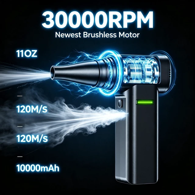 Alt view image 2 of 7 - Compressed Air Duster, 300000RPM 500g Max Wind Pressure Cordless Rechargeable Electric Air Duster, Canned Air Duster for Computers, 4-Gear Turbo Dust Blower for Keyboard PC Outdoor Car