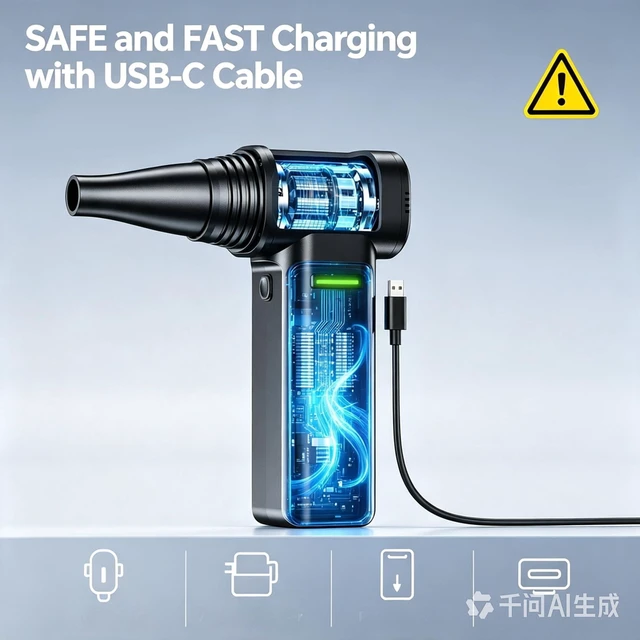Alt view image 7 of 7 - Compressed Air Duster, 300000RPM 500g Max Wind Pressure Cordless Rechargeable Electric Air Duster, Canned Air Duster for Computers, 4-Gear Turbo Dust Blower for Keyboard PC Outdoor Car