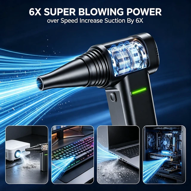Alt view image 6 of 7 - Compressed Air Duster, 300000RPM 500g Max Wind Pressure Cordless Rechargeable Electric Air Duster, Canned Air Duster for Computers, 4-Gear Turbo Dust Blower for Keyboard PC Outdoor Car