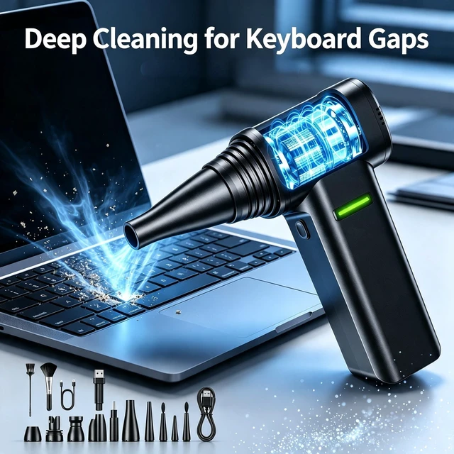 Alt view image 3 of 7 - Compressed Air Duster, 300000RPM 500g Max Wind Pressure Cordless Rechargeable Electric Air Duster, Canned Air Duster for Computers, 4-Gear Turbo Dust Blower for Keyboard PC Outdoor Car
