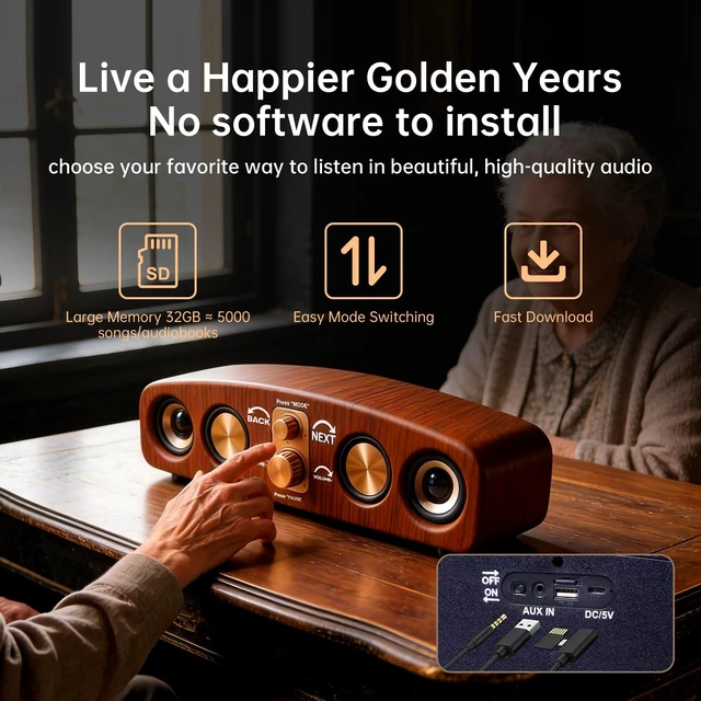 Alt view image 4 of 7 - Simple Music Player for Elderly MP3 Audio Player with Large Knob & Easy Operation as Alzheimers Dementia Visually Impaired Seniors Patients Product Gift - with 32GB TF Card