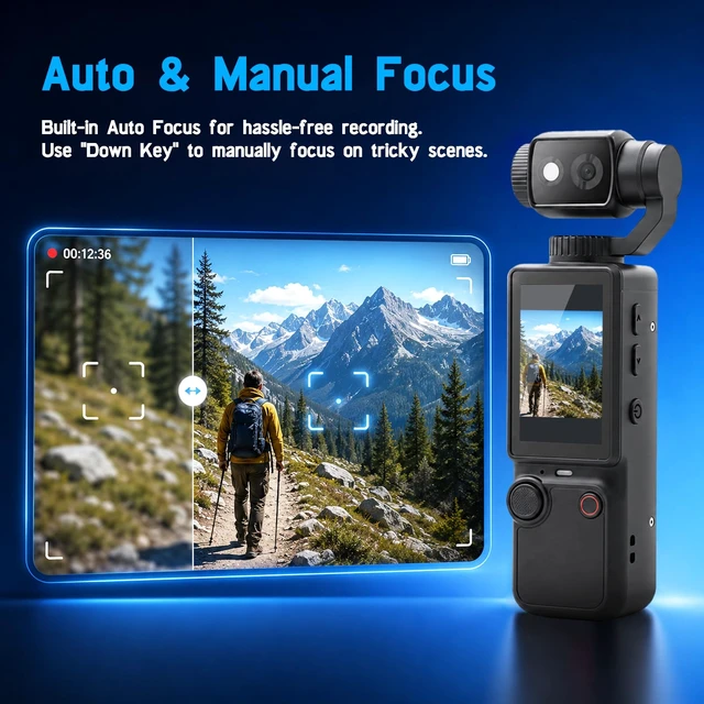 Alt view image 3 of 7 - 4K Handheld Camera for Vlogging 66M Small Pocket Tripod Body Cameras 4K Video Recording&66M Photo 180° Rotating Lens 1.9in Screen 5 Hours Working Auto&Manual Focusing Tripod, 16GB Card