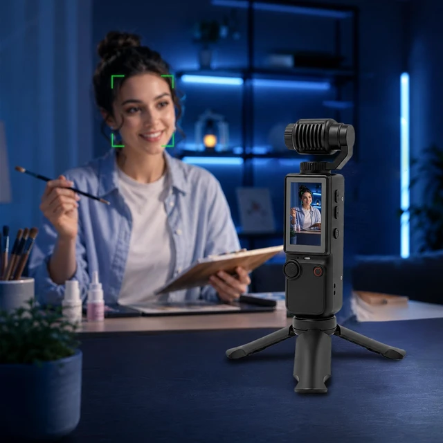 Alt view image 4 of 7 - 4K Handheld Camera for Vlogging 66M Small Pocket Tripod Body Cameras 4K Video Recording&66M Photo 180° Rotating Lens 1.9in Screen 5 Hours Working Auto&Manual Focusing Tripod, 16GB Card