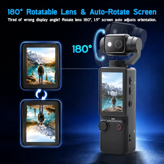 Alt view image 6 of 7 - 4K Handheld Camera for Vlogging 66M Small Pocket Tripod Body Cameras 4K Video Recording&66M Photo 180° Rotating Lens 1.9in Screen 5 Hours Working Auto&Manual Focusing Tripod, 16GB Card