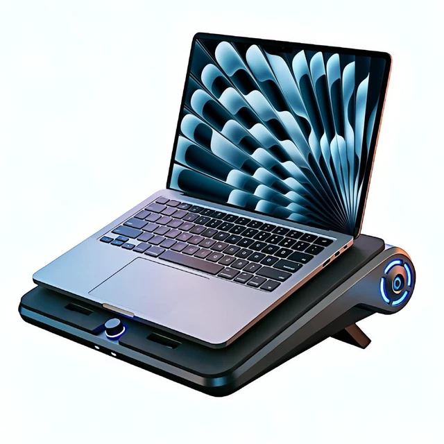 Main image of Cooling Pad for MacBook Air Pro 14 15 16 17 Inch Laptop, Semiconductor Cooler with Integrated Roller Fan, 5 Height Adjustment Ergonomic Design, Low Noise Quiet Operation for Mac Notebook (black)