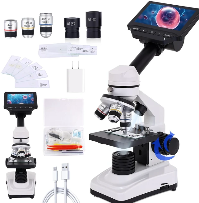 Main image of Microscope for Kids & Adults, 40X-2500X High-Power Compound Microscope for Students (Gray White)
