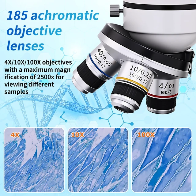 Alt view image 3 of 7 - Microscope for Kids & Adults, 40X-2500X High-Power Compound Microscope for Students (Gray White)