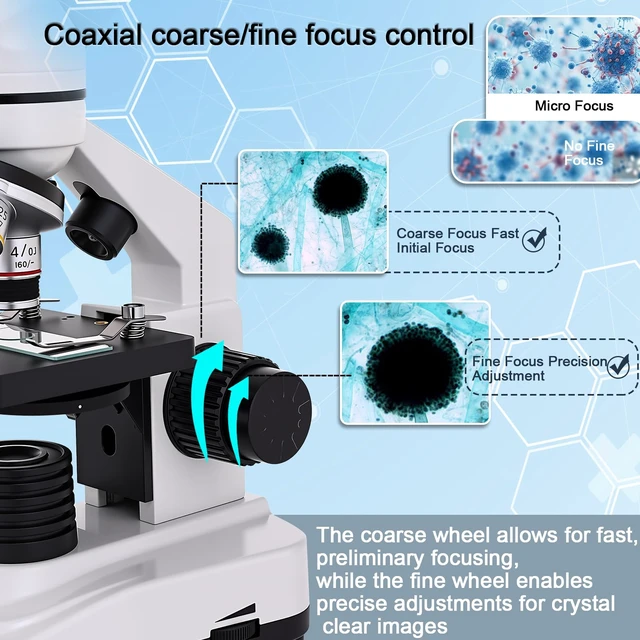Alt view image 6 of 7 - Microscope for Kids & Adults, 40X-2500X High-Power Compound Microscope for Students (Gray White)