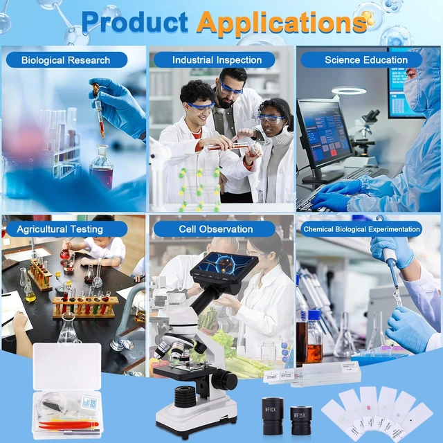 Alt view image 7 of 7 - Microscope for Kids & Adults, 40X-2500X High-Power Compound Microscope for Students (Gray White)
