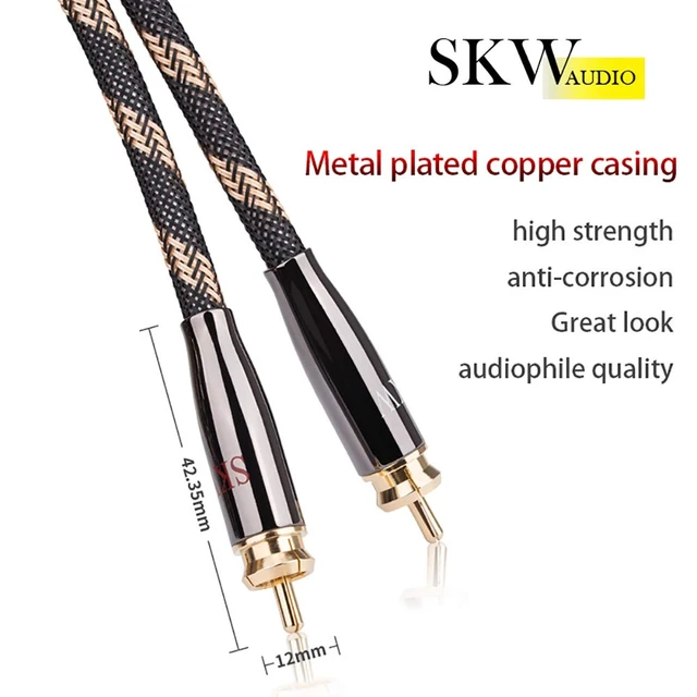 Alt view image 4 of 7 - Premium Audiophile Audio Cable - 2RCA Male to 2RCA Male Hi-Fi System Converter Adapter Shielded for Noise Reduction (12.8mm Diameter, 4.9ft/1.5M)