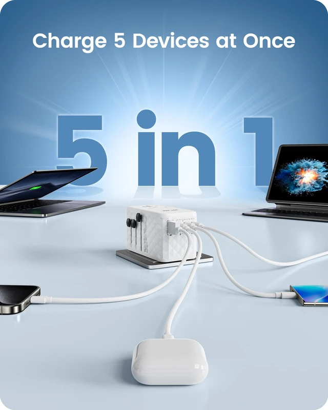 Alt view image 7 of 7 - 140W International Travel Adapter, GaN Universal Travel Adapter with 1 USB-A & 3 Type C Power Converter, Fast Charger for Phone,Laptops, Worldwide Plug Outlet for USA/UK/EU/AUS, White