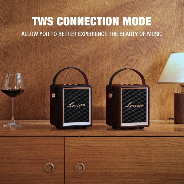 Alt view image 6 of 7 - Wooden Portable Bluetooth Speaker with Handle 5000mAh Battery 10+ Hour Playtime,Wireless for Outdoor Camping,Indoor, Backyard - Brown