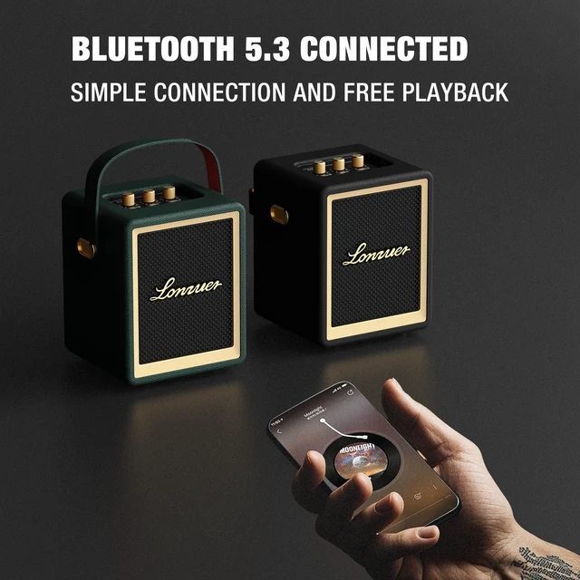 Alt view image 4 of 6 - Action Wooden Portable Speaker with Handle Small Portable Bluetooth Speakers with 5000mAh Battery Speakers Bluetooth Wireless for Indoor Outdoor Campaign (Green)
