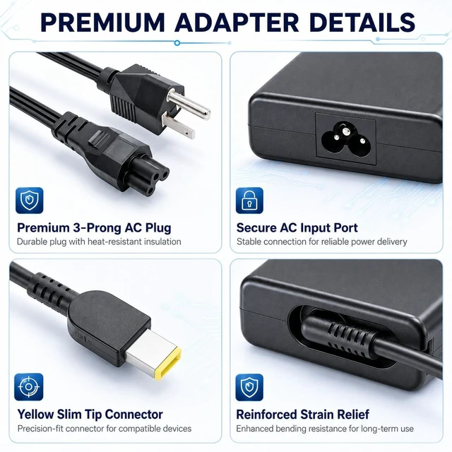 Alt view image 5 of 6 - 245W Charger Compatible with Lenovo Legion and LOQ - Yellow Slim Tip For Legion 5 15AKP10/15IAX10/15IRX10/16IAX10, Legion Pro 5 16IAX10/16ADR10/16AFR10/16IRX10, Legion 7 16IAX10, LOQ 17IRX10