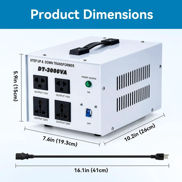 Alt view image 2 of 7 - 3000W Step Up/Down Voltage Transformer, 110V/120V & 220V/240V Power Converter, 4 Outlets Toroidal Regulator, Overload Overheat Protection for Home, Travel and Global Household Devices