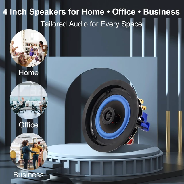 Alt view image 5 of 7 - 4 Inch Ceiling Speakers 320 Watts 2-Way Flush Mount for Home Theater, Living Room, Office,Kichten,Study Room,Basement,Covered Patio and Flush Mount (4 Speakers)
