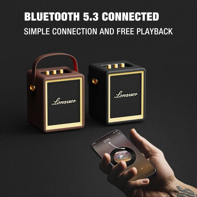 Alt view image 4 of 7 - Wooden Portable Bluetooth Speaker with Handle 5000mAh Battery 10+ Hour Playtime,Wireless for Outdoor Camping,Indoor, Backyard - Brown