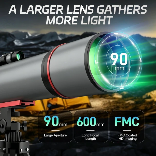 Alt view image 3 of 7 - 90600 Telescope for Adults Beginners High Powered, Astronomy,Portable, Professional Refractor, with Adjustable Tripod, Phone Adapter, Carry Bag