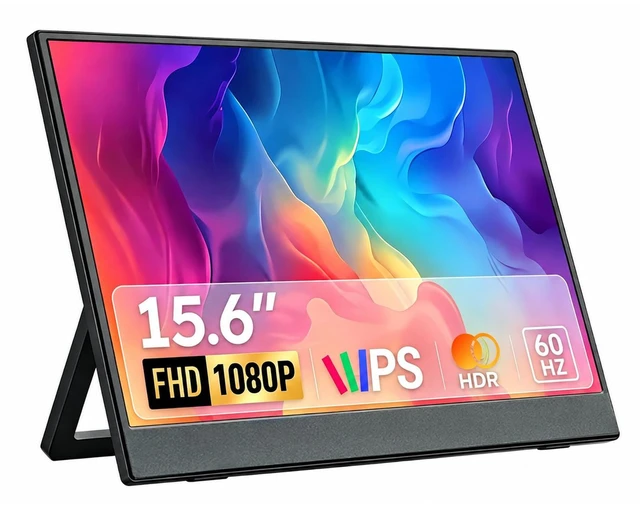 Main image of Portable Monitor, 15.6 Inch 1080P 60Hz IPS HDR Portable External Screen USB-C HDMI Second Screen for Laptop PC Mac Phone, Built-in Adjustable Stand Dual Speakers, for Travel and Daily Work