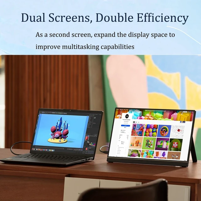 Alt view image 6 of 6 - Portable Monitor, 15.6'' 1080P USB C HDMI Portable Second External Monitor 60Hz IPS HDR Ultra-Thin Dual USB-C HDMI Portable External Screen for Laptop PC Mac Phone, for Travel and Daily Work